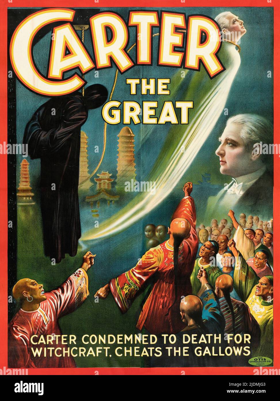Vintage 1920s Magier Poster für Carter der große. Carter wegen Hexerei zum Tode verurteilt. Cheats den Galgen Stockfoto