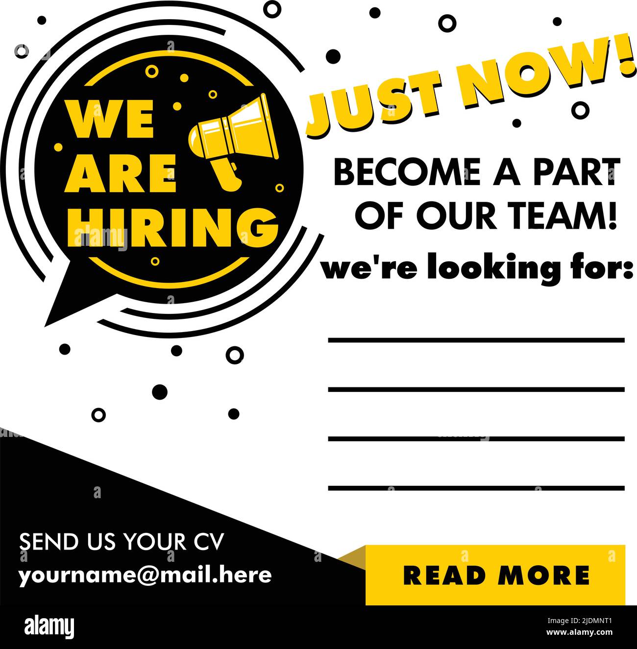 Wir stellen ein. Vorlage für Einstellungswerbung. Vector Ankündigung Stellenangebote auf transparentem Hintergrund Stock Vektor