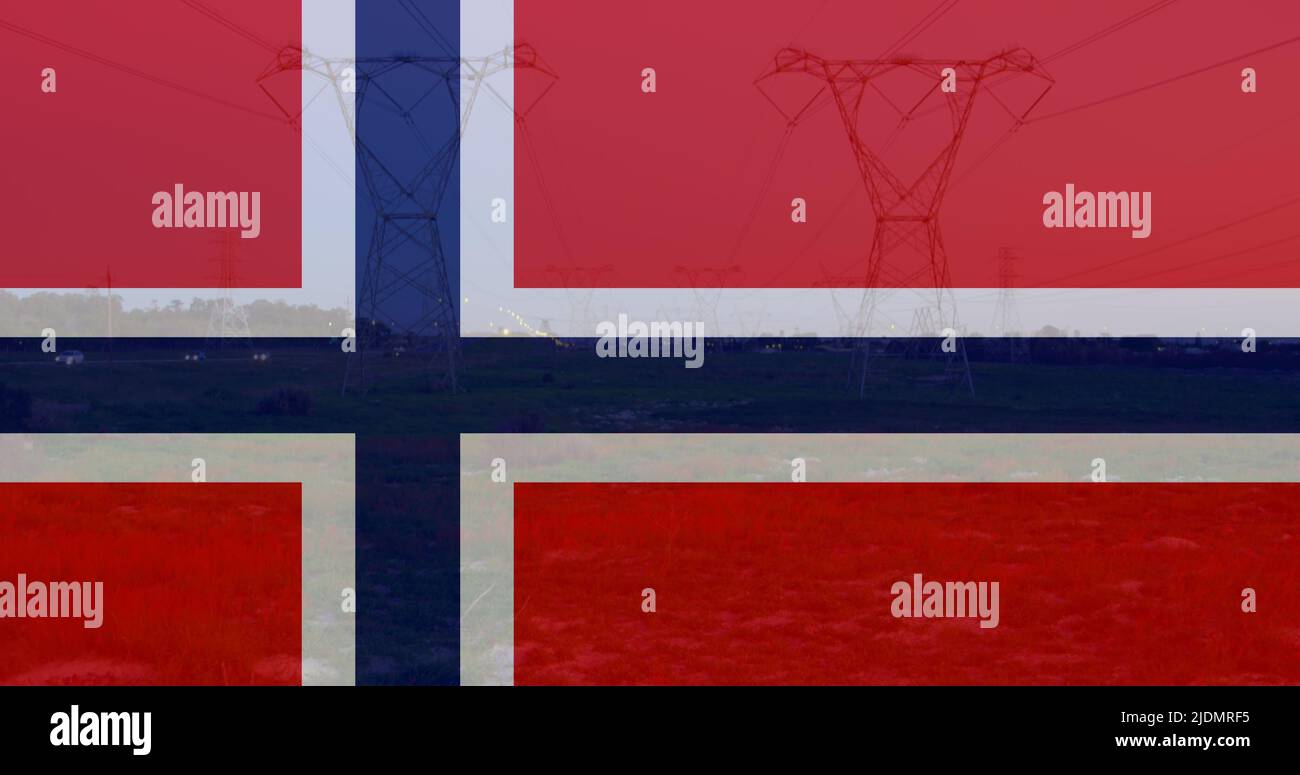 Bild der Flagge norwegens über Masten Stockfoto