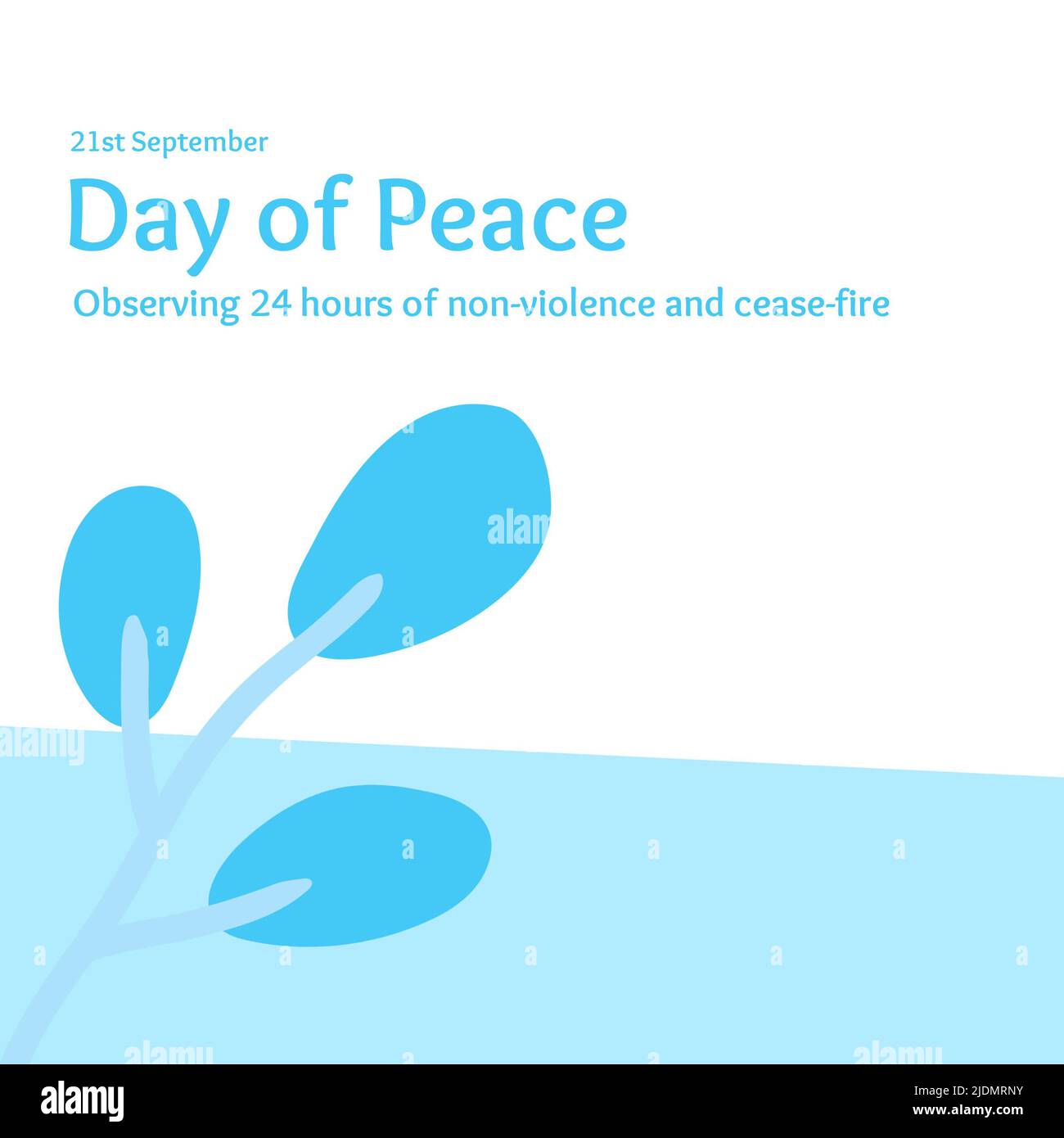 Blaue Pflanze und 21.. september, Tag des Friedens, Einhaltung von 24 Stunden Gewaltlosigkeit und Waffenstillstand Text Stockfoto