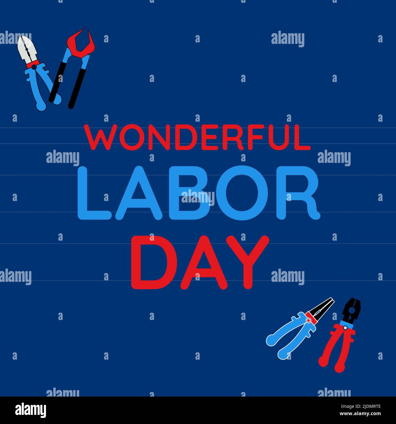 Illustratives Bild von wunderbaren Labor Day Text mit verschiedenen Handwerkzeugen vor blauem Hintergrund Stockfoto