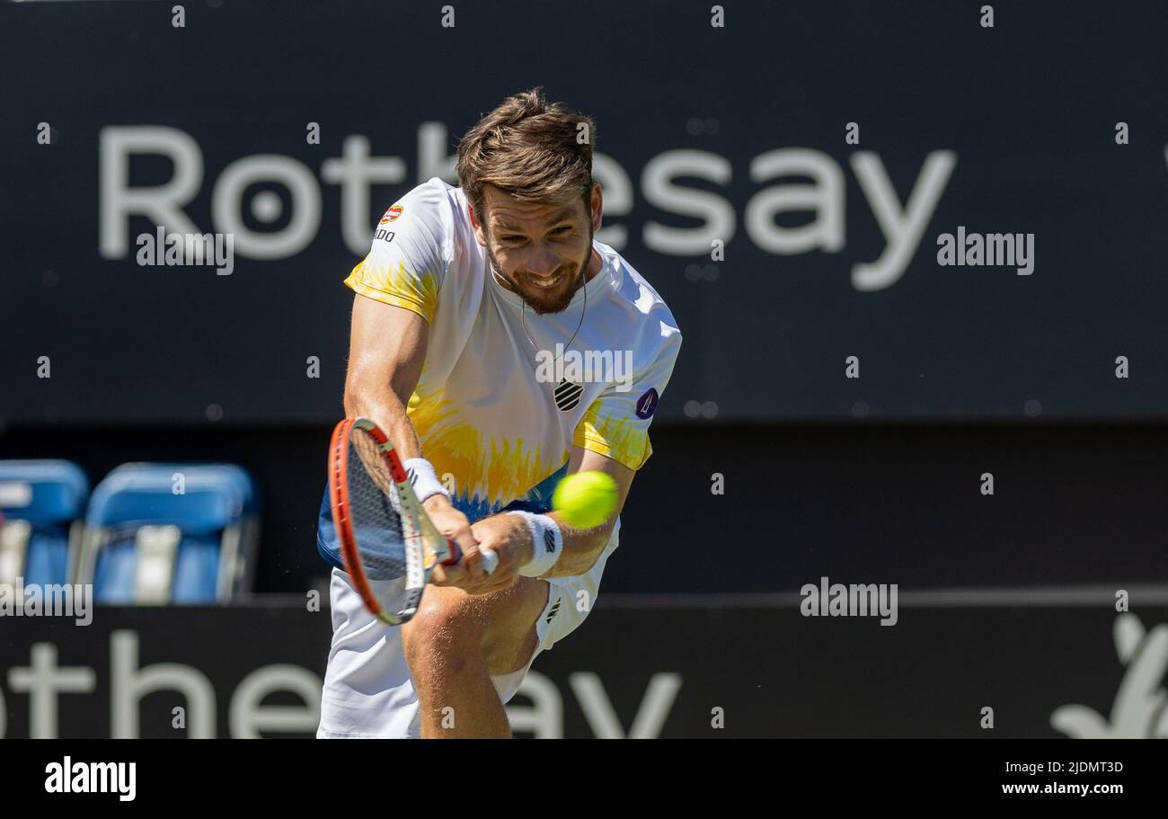 Devonshire Park, Eastbourne, Großbritannien. 22.. Juni 2022. Eastbourne International Lawn Tennis Tournament; Cameron Norrie (GBR) Brandon Nakashima (USA) Credit: Action Plus Sports/Alamy Live News Stockfoto