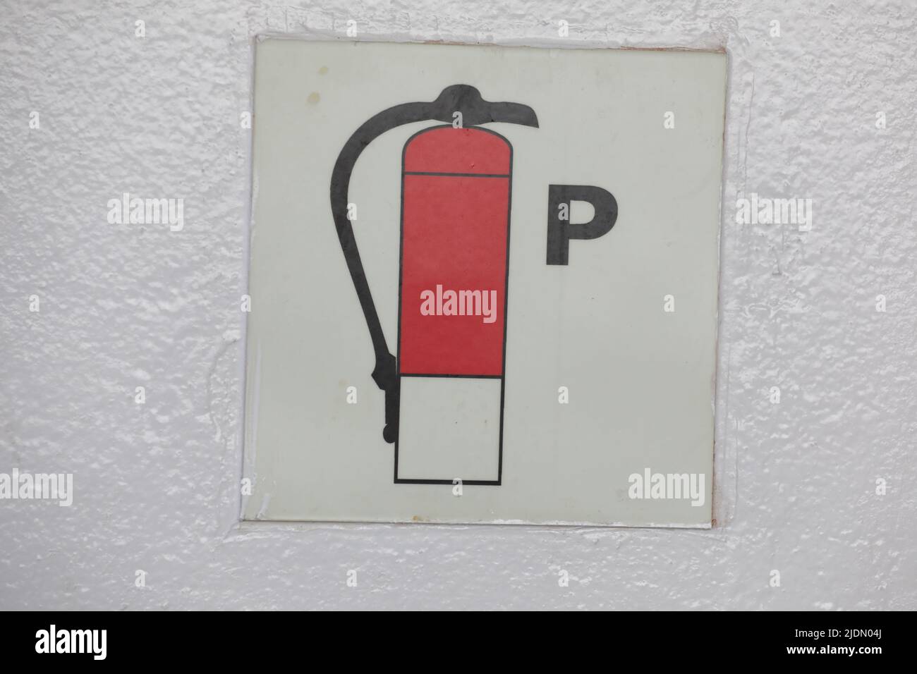 Red Fire Extinguisher Beschriftungssatz. Stockfoto