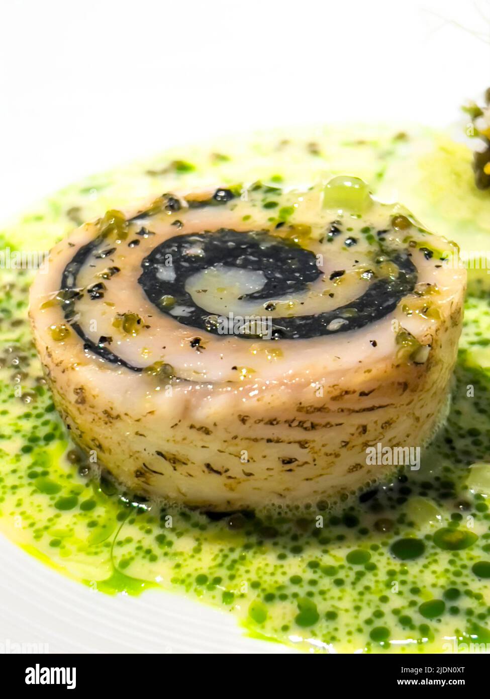Michelin-Sterne-Restaurant Fischgerichte aus der Vorspeise-Speisekarte Stockfoto