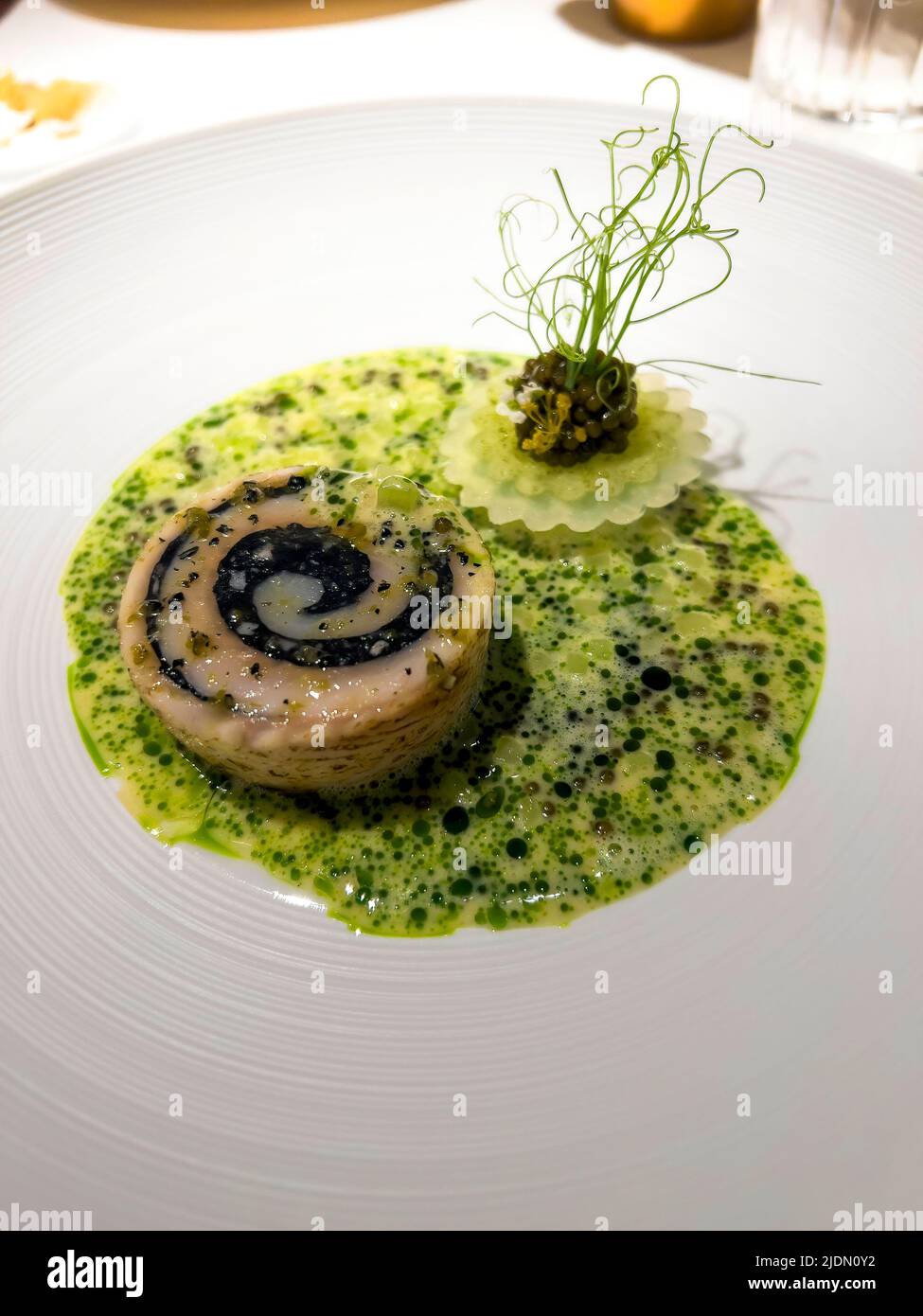 Michelin-Sterne-Restaurant Fischgerichte aus der Vorspeise-Speisekarte Stockfoto