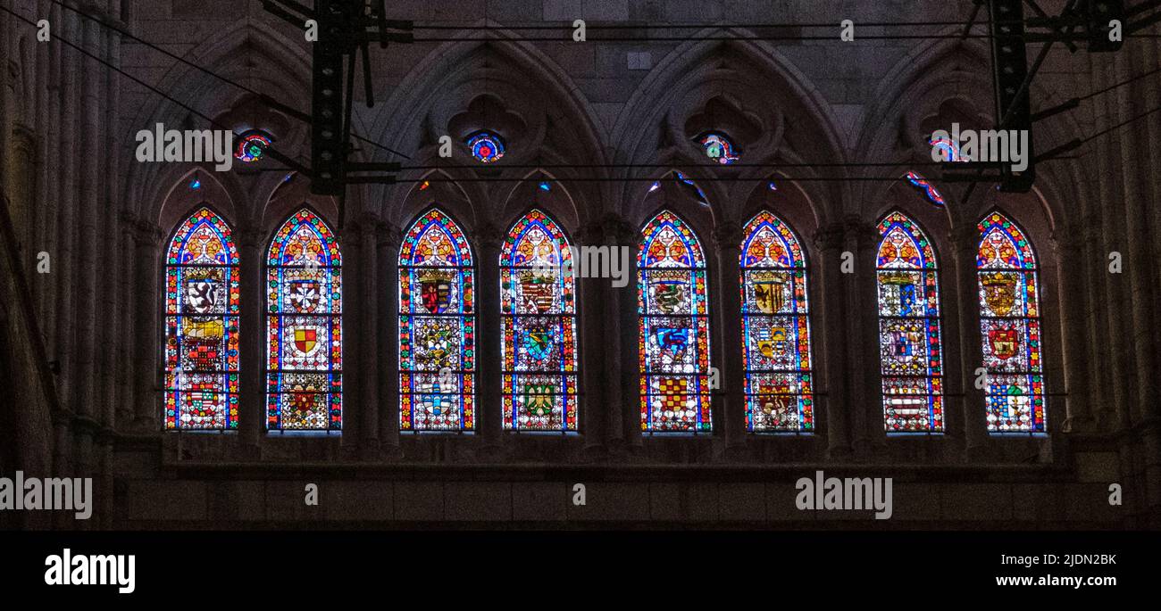 Spanien, Leon, Castilla y Leon. Buntglasfenster in der Kathedrale von Santa Maria. Gotik, 13.. Jahrhundert. Stockfoto