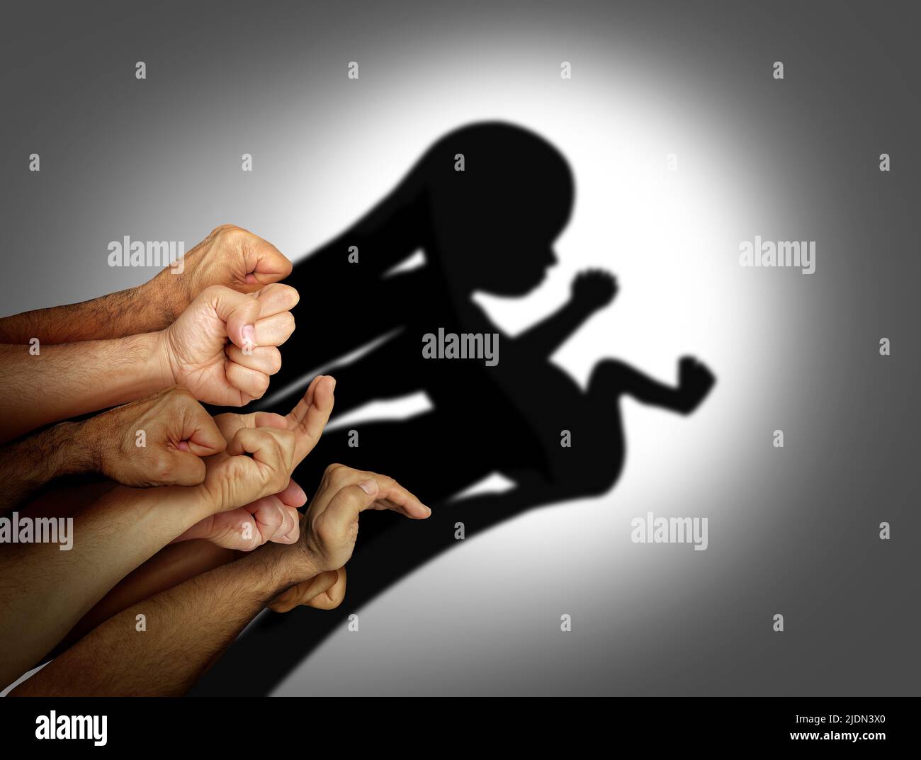 Gesellschaft und das Konzept des Ungeborenen, das die Rechte des Ungeborenen und Abtreibungsrechte oder die reproduktive Gesetzgebung in der Gemeinschaft repräsentiert. Stockfoto