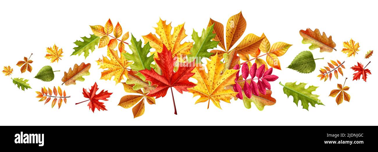 Realistische Herbst Verkauf horizontale Komposition mit Haufen von bunten verblassten herbstlichen Blätter Bilder auf leeren Hintergrund Vektor-Illustration Stock Vektor