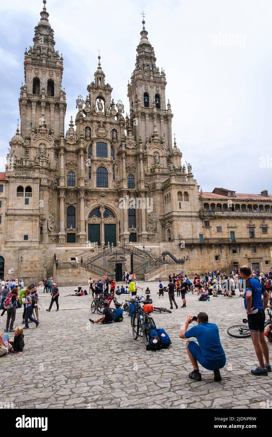 Spanien, Santiago de Compostela, Galicien. Westfassade der Kathedrale von Santiago de Compostela. Stockfoto