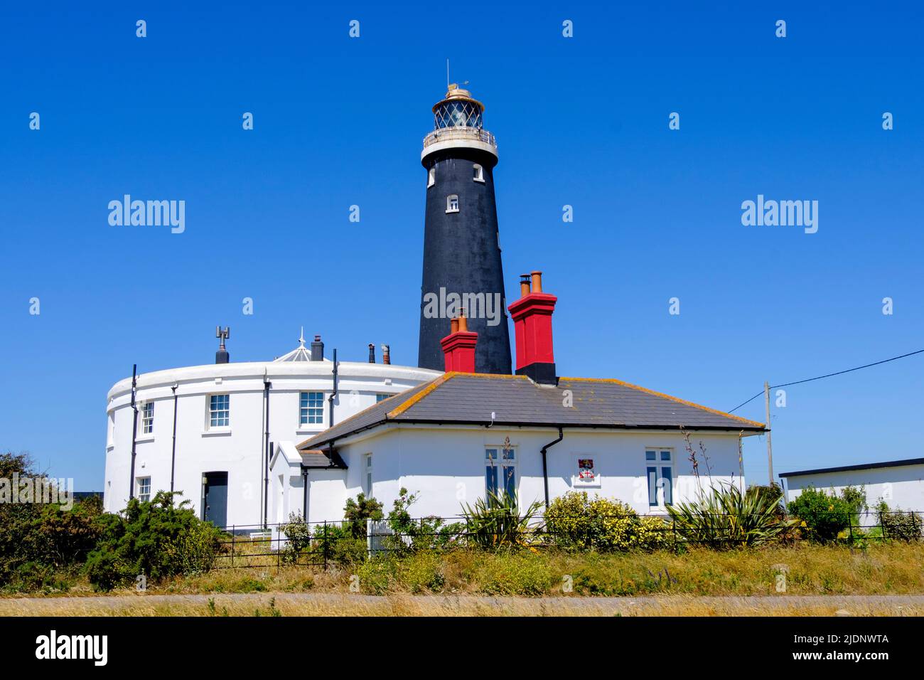 The Old Lighthouse, Dungeness, Romney Marsh, Kent, Großbritannien Stockfoto