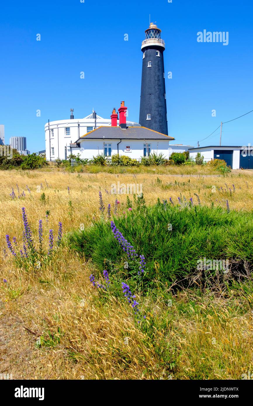 The Old Lighthouse, Dungeness, Romney Marsh, Kent, Großbritannien Stockfoto