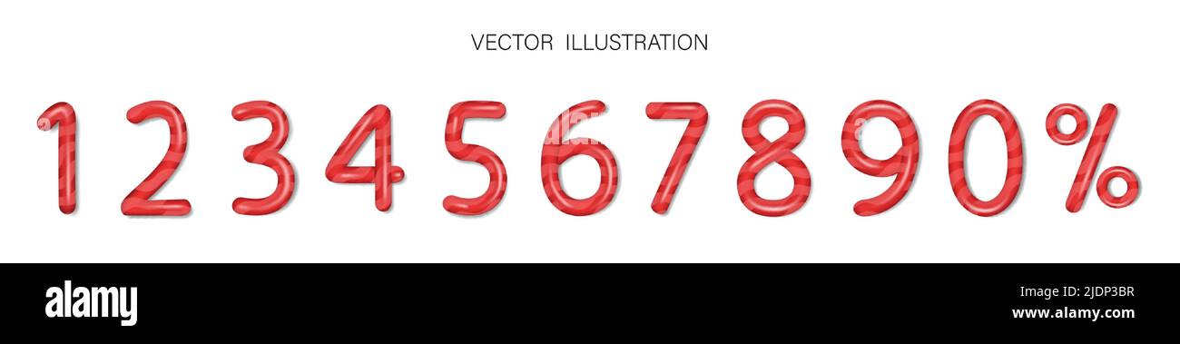 Cartoon-Vektor-Satz von 3D roten Zahlen. Vektorgrafik Stock Vektor