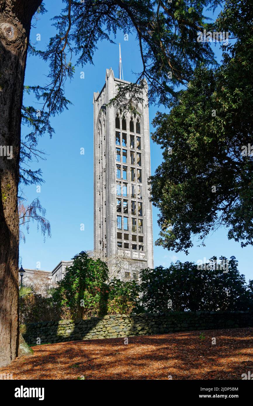 Der Turm und Glockenturm der Nelson Anglican Cathedral, Nelson, Aotearoa / Neuseeland. Stockfoto