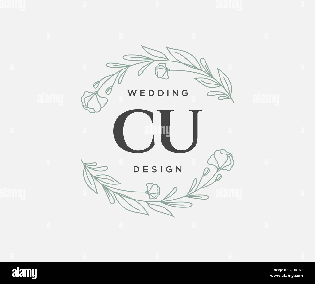 CU Initials Letter Hochzeit Monogram Logos Kollektion, handgezeichnete moderne minimalistische und florale Vorlagen für Einladungskarten, Save the Date, elegant Stock Vektor