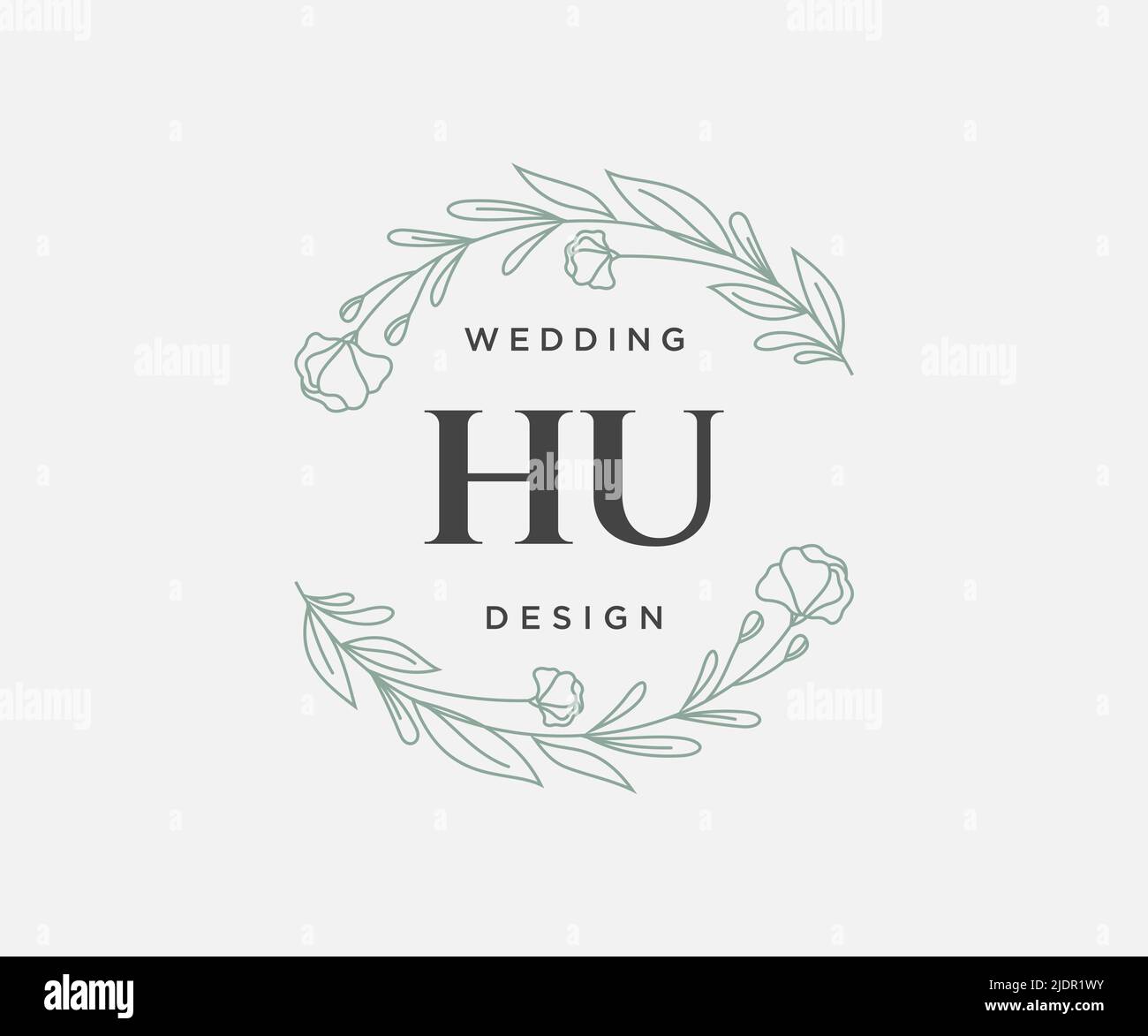 HU Initialen Brief Hochzeit Monogram Logos Kollektion, handgezeichnete moderne minimalistische und florale Vorlagen für Einladungskarten, Save the Date, elegant Stock Vektor