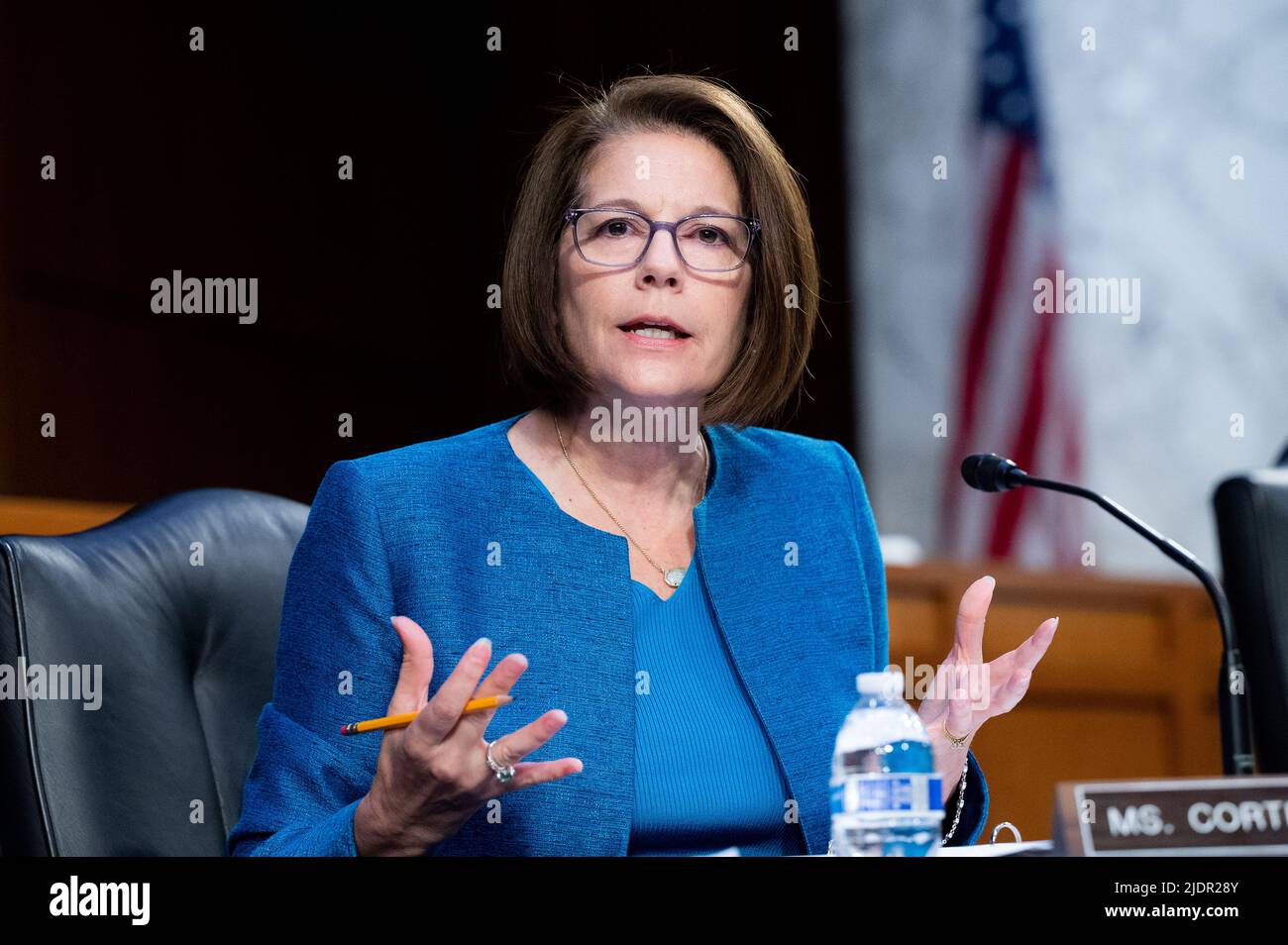 Washington, Usa. 22.. Juni 2022. Senatorin Catherine Cortez Masto (D-NV) spricht bei einer Anhörung des Ausschusses für Banken, Wohnungsbau und Stadtentwicklung des Senats. Kredit: SOPA Images Limited/Alamy Live Nachrichten Stockfoto