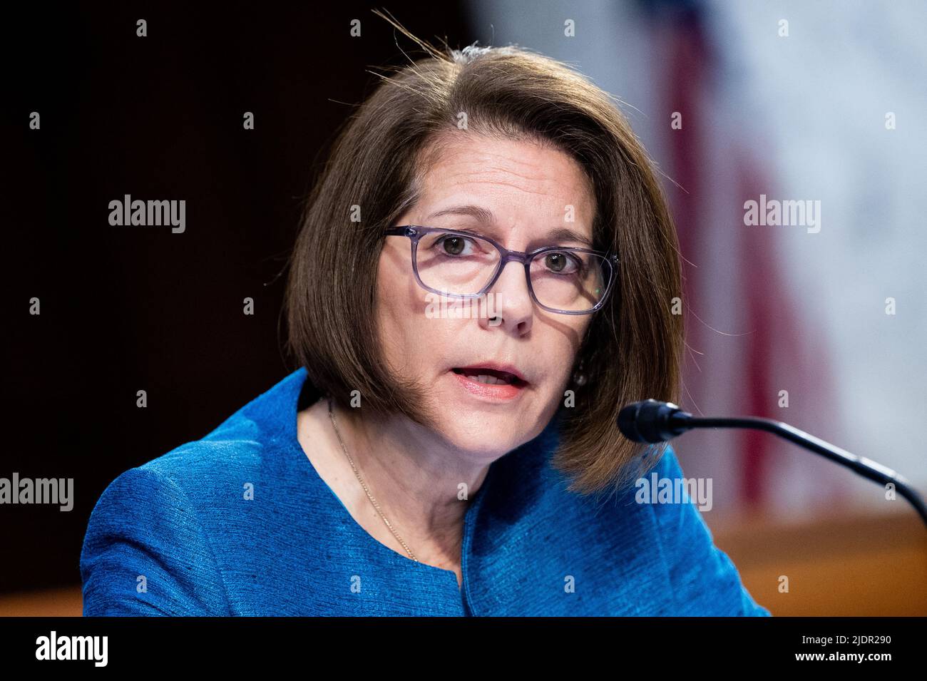 Washington, Usa. 22.. Juni 2022. Senatorin Catherine Cortez Masto (D-NV) spricht bei einer Anhörung des Ausschusses für Banken, Wohnungsbau und Stadtentwicklung des Senats. Kredit: SOPA Images Limited/Alamy Live Nachrichten Stockfoto