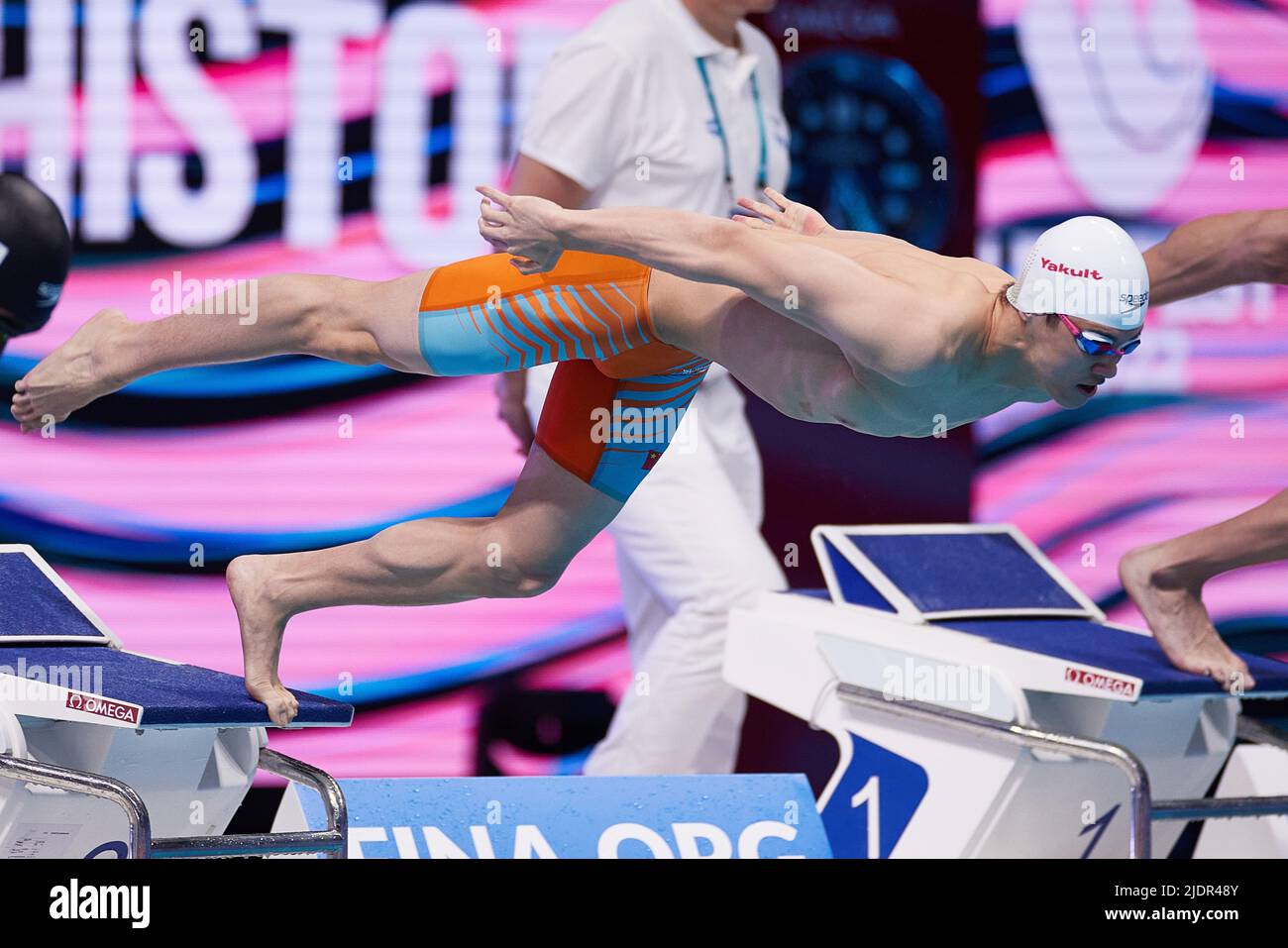 Budapest, Ungarn. 22.. Juni 2022. Pan Zhanle aus China tritt beim Männer-Freestyle-Finale 100m bei den FINA-Weltmeisterschaften 19. in Budapest, Ungarn, am 22. Juni 2022 an. Quelle: Meng Dingbo/Xinhua/Alamy Live News Stockfoto