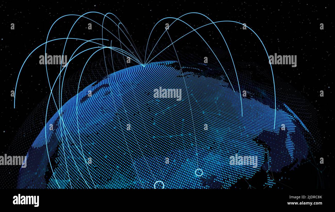 Globales Netzwerk und Internet-Verbindung in Orbital Erdkugel . Konzept der drahtlosen digitalen 
