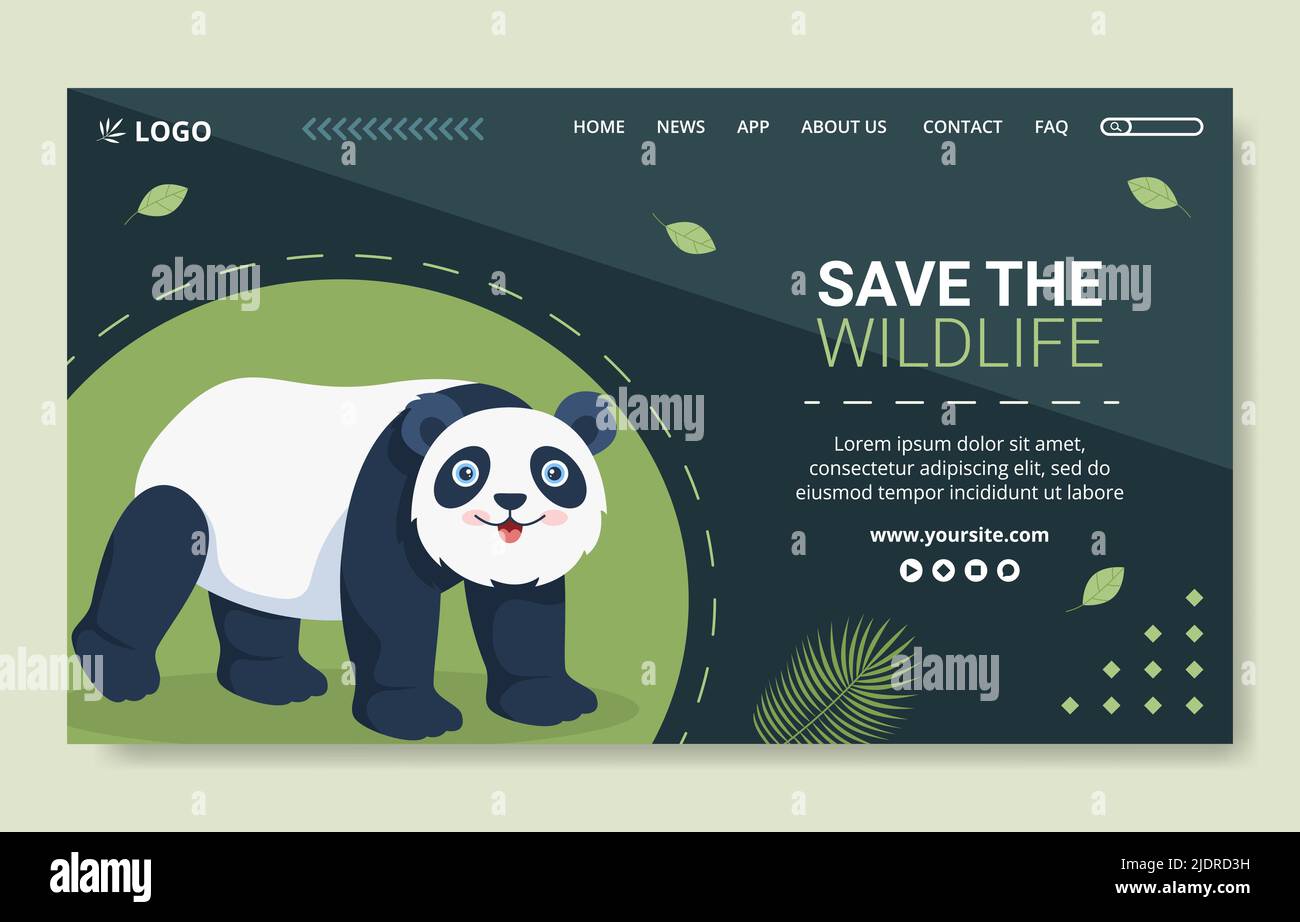 Wildlife Park Tiere Social Media Landing Page Template Flache Cartoon Hintergrund Vektor Illustration Stock Vektor