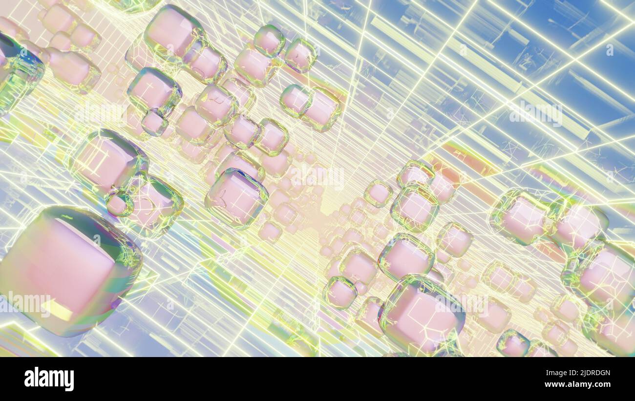 3D-Illustration Hintergrund für Werbung und Tapeten in der Kunst retro und holografische Szene. 3D-Rendering im dekorativen Konzept. Stockfoto