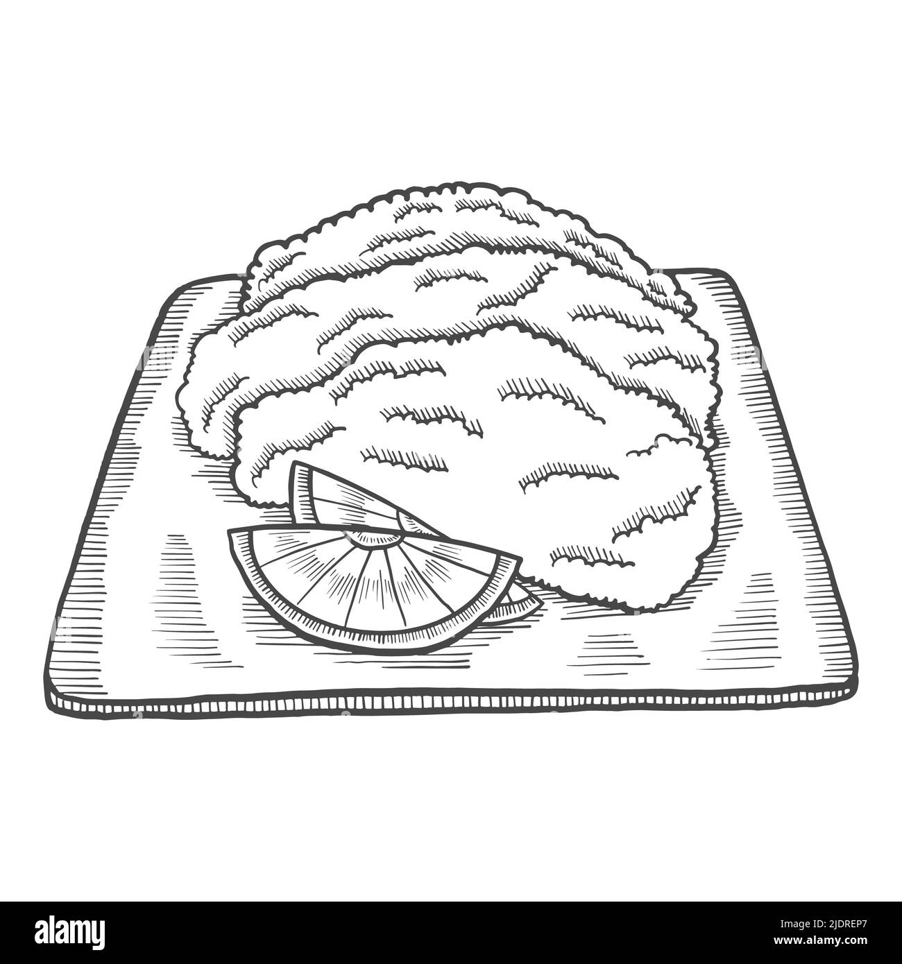 Schweineschnitzel deutsche oder deutsche Küche traditionelle Küche isoliert Doodle handgezeichnete Skizze mit Umriss Stil Vektor Illustration Stockfoto