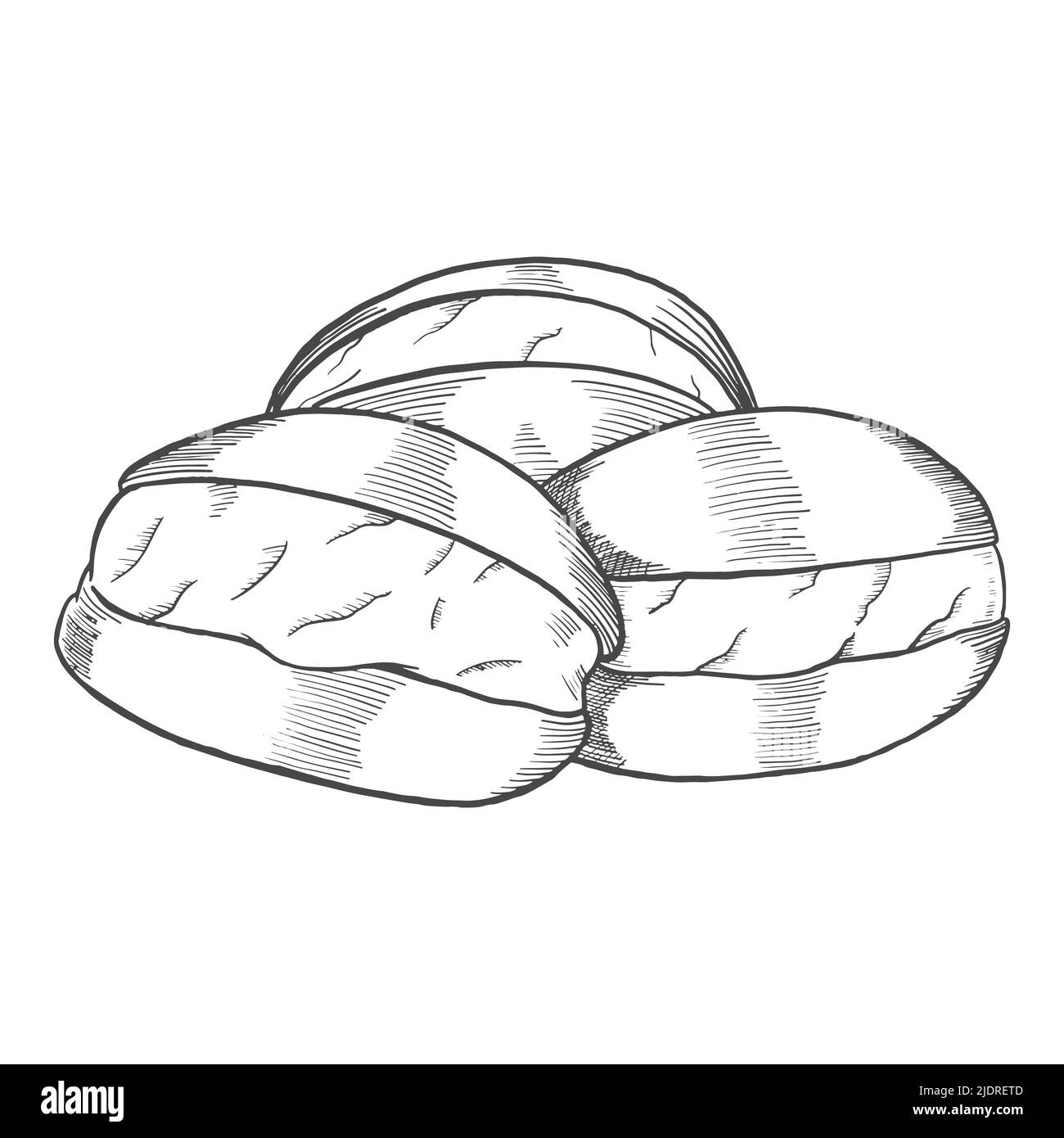 Maritozzi italien oder italienische Küche traditionelle Küche isoliert Doodle handgezeichnete Skizze mit Umriss Stil Vektor Illustration Stockfoto