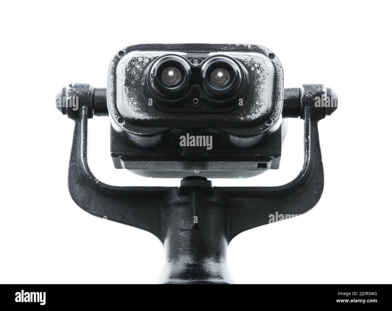 Fernrohr isoliert auf weißem Nahaufnahme mit selektivem Fokus Stockfoto