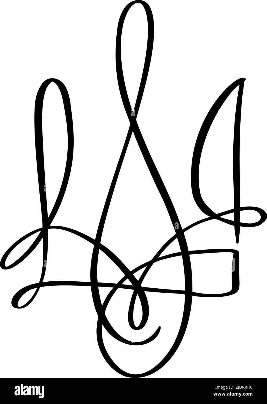 Vektor National ukrainisch Symbol Dreizack Symbol. Handgezeichnete Kalligraphie Wappen der Ukraine Staatsemblem schwarze Farbe Illustration flachen Stil Bild Stock Vektor