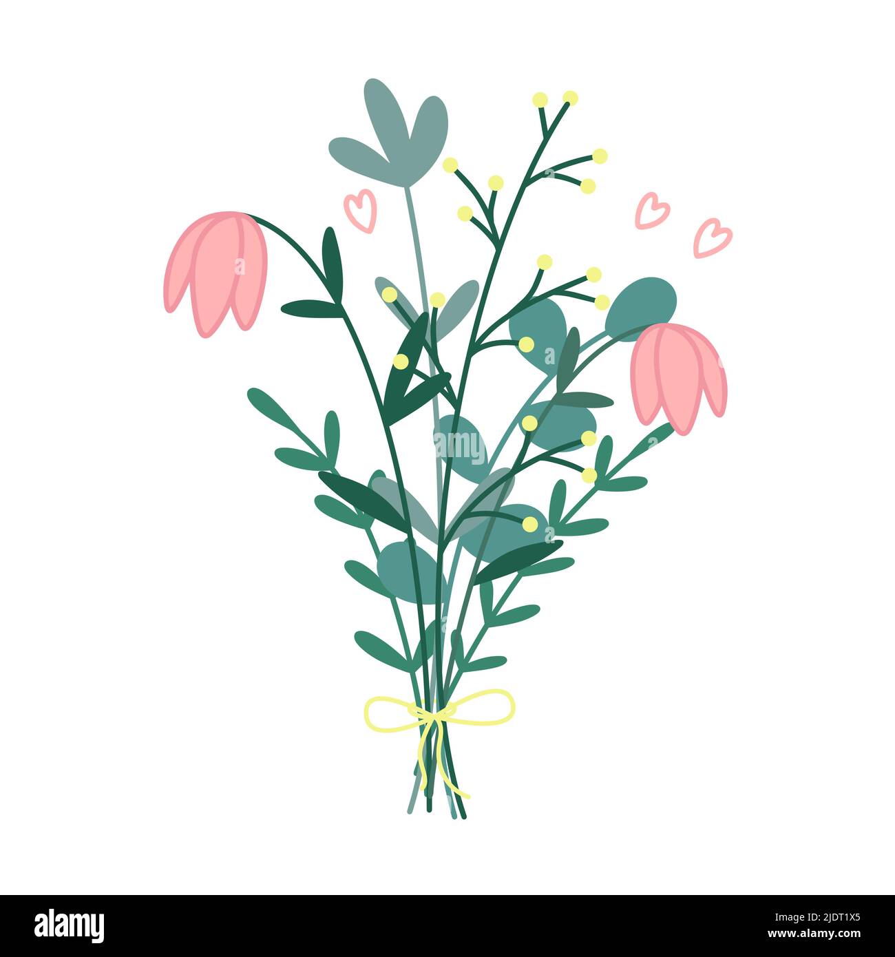Einfache wilde Blumen Bouquet Doodle Stil isoliert Vektor Stock Vektor