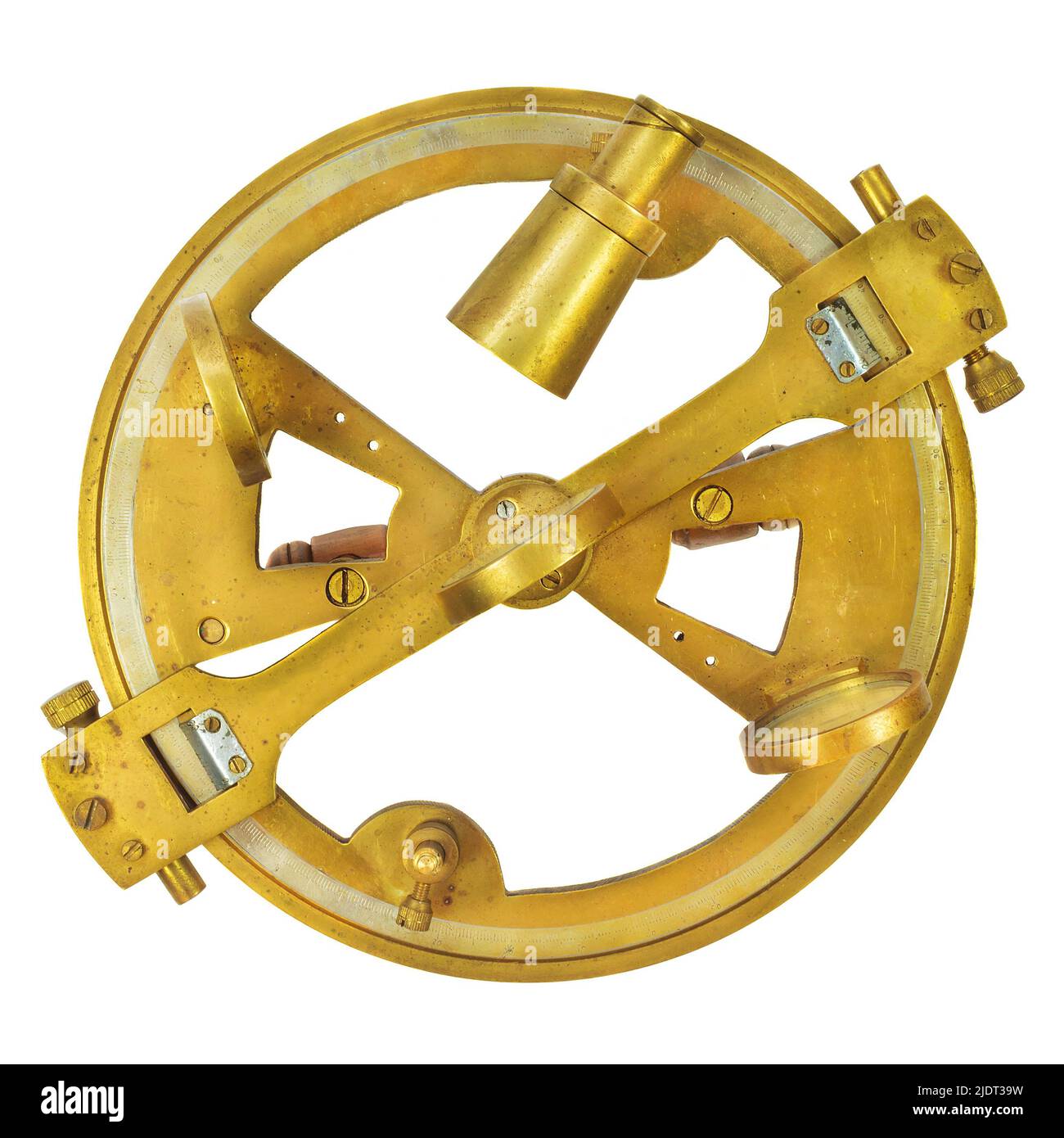 Authentisches nautisches Astrolabium isoliert auf weißem Hintergrund Stockfoto