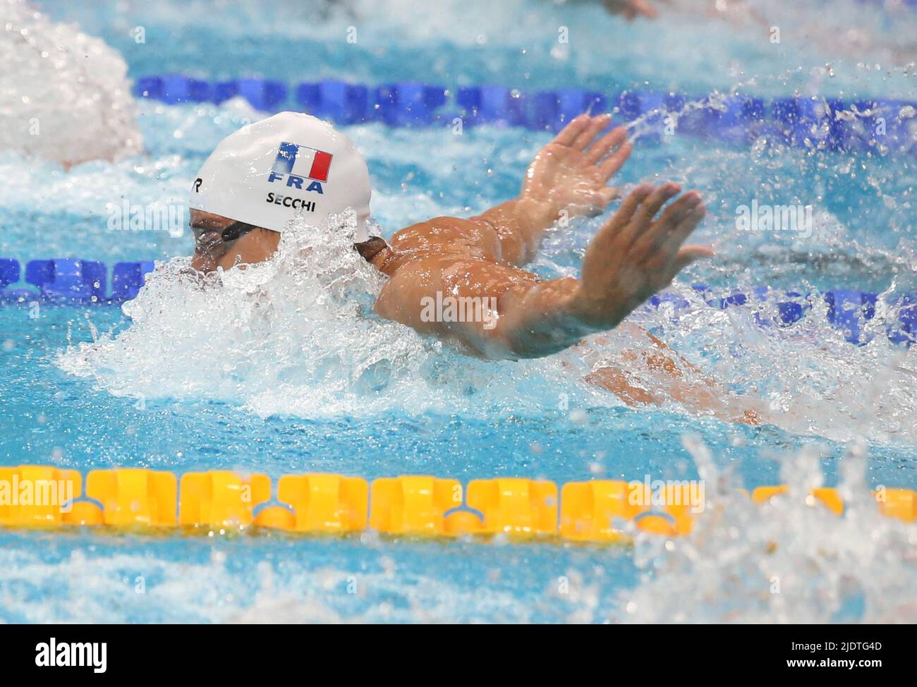 Clement Secchi von Frankreich Heat (4) 100 M Schmetterlingsmänner während der FINA World Championships Budapest 19. 2022, Schwimmveranstaltung am 23 2022. Juni in Budapest, Ungarn - Foto Laurent Lairys / ABACAPRESS.COM Stockfoto