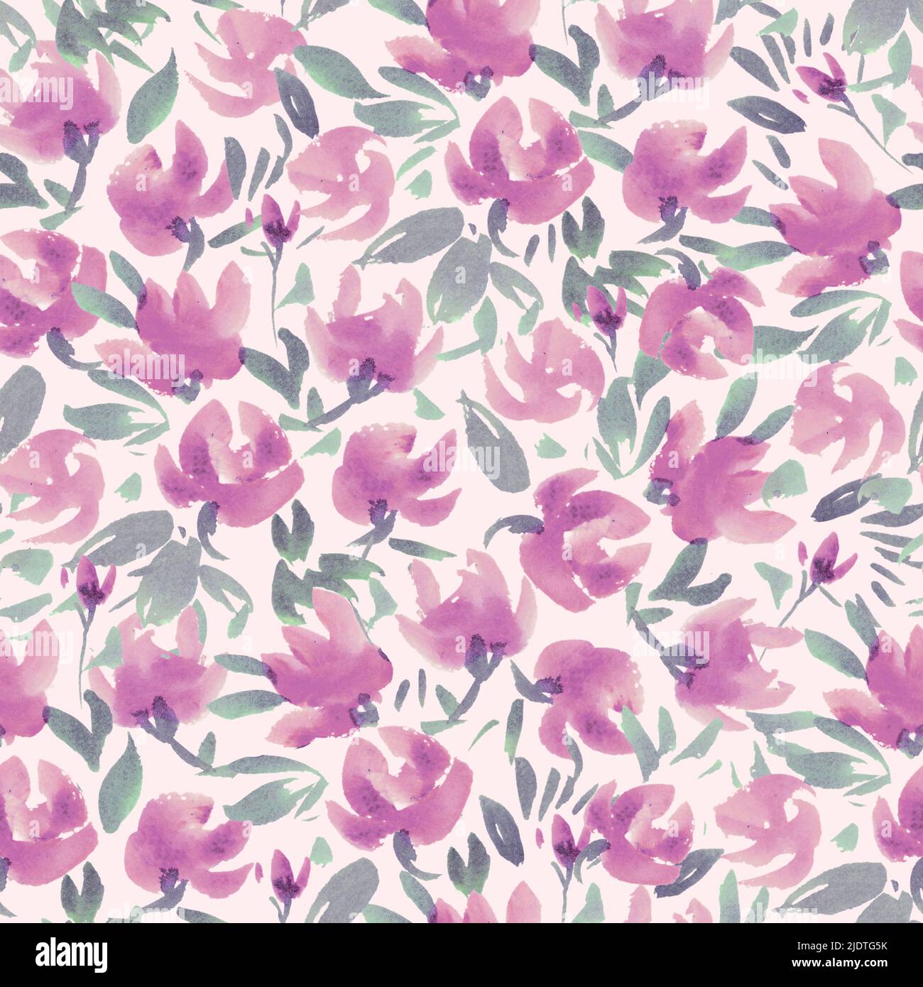 Nahtloses handgemaltes Aquarell abstraktes Wildblumen-Muster Stockfoto