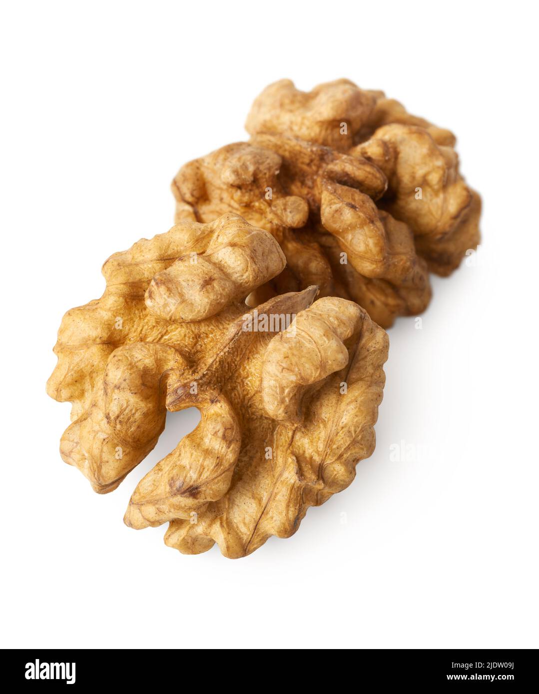 Gruppe von frisch geschälten Walnüssen, isoliert auf weißem Hintergrund Stockfoto