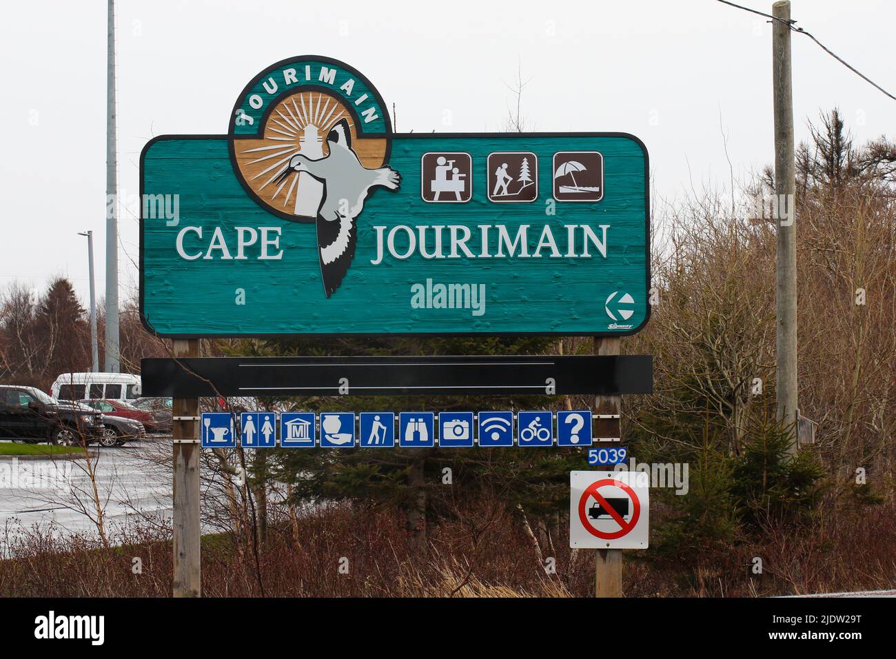 Cape Jourimain, New Brunswick, Kanada - Mai 2021 - Willkommen Bord am Cape Jourimain Nature Center am Anfang der Confederation Bridge, die 13 KM Stockfoto