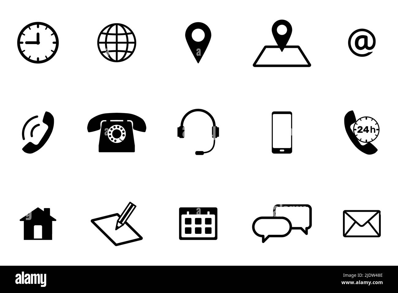Kontaktsymbol für Internet und Mobiltelefon eingestellt. Sammlung von Kommunikationssymbolen. Flache Vektorgrafik Stock Vektor