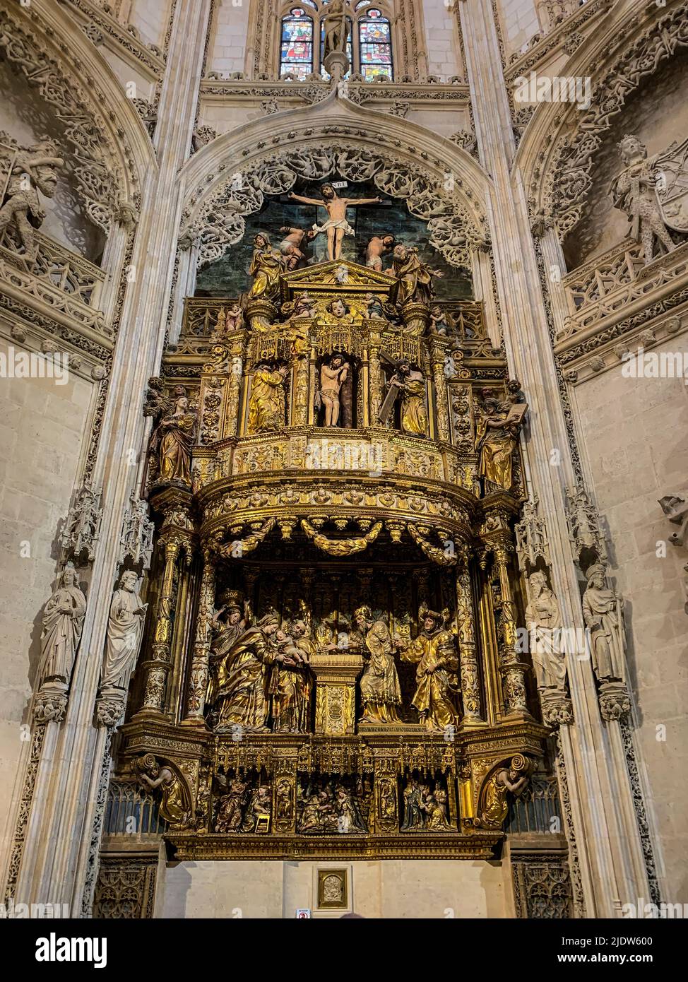 Spanien, Burgos. Kathedrale von Santa Maria, ein Weltkulturerbe. Altarbild in der Capilla de los Condestables. Stockfoto