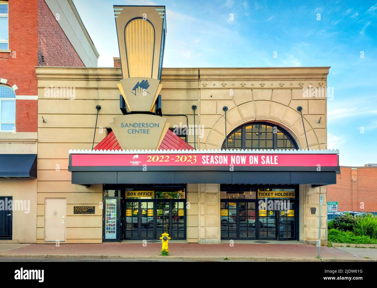 Eingang zum Sanderson Center for the Performing Arts in der Innenstadt von Brantford, Ontario, Kanada. Stockfoto