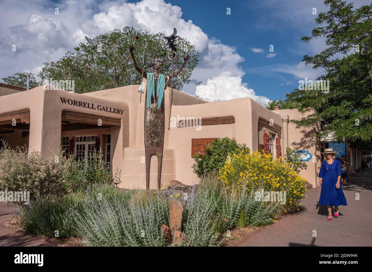 Worrell Art Gallery an der Palace Ave, Santa Fe Plaza, New Mexico, USA. Stockfoto