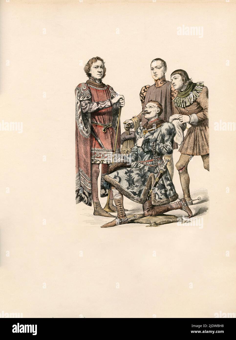 Burgundische Kostüme, Mitte 15.. Jahrhundert, Illustration, die Geschichte des Kostüms, Braun & Schneider, München, Deutschland, 1861-1880 Stockfoto