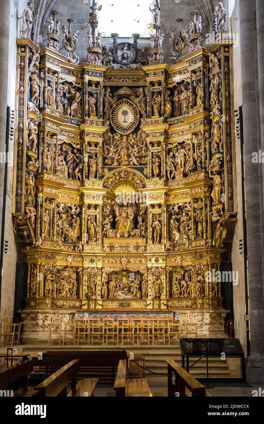 Spanien, Santo Domingo de la Calzada, La Rja. Hauptaltar der Kathedrale von Santo Domingo de la Calzada, 16. Jahrhundert, von Damian Forment. Stockfoto