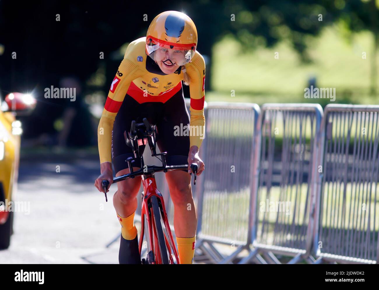 Joscelin Lowden holt Gold nach dem Zeitfahren der British Women's National Road Championships 2022 im Crichton Estate, Dumfries. Bilddatum: Donnerstag, 23. Juni 2022. Stockfoto