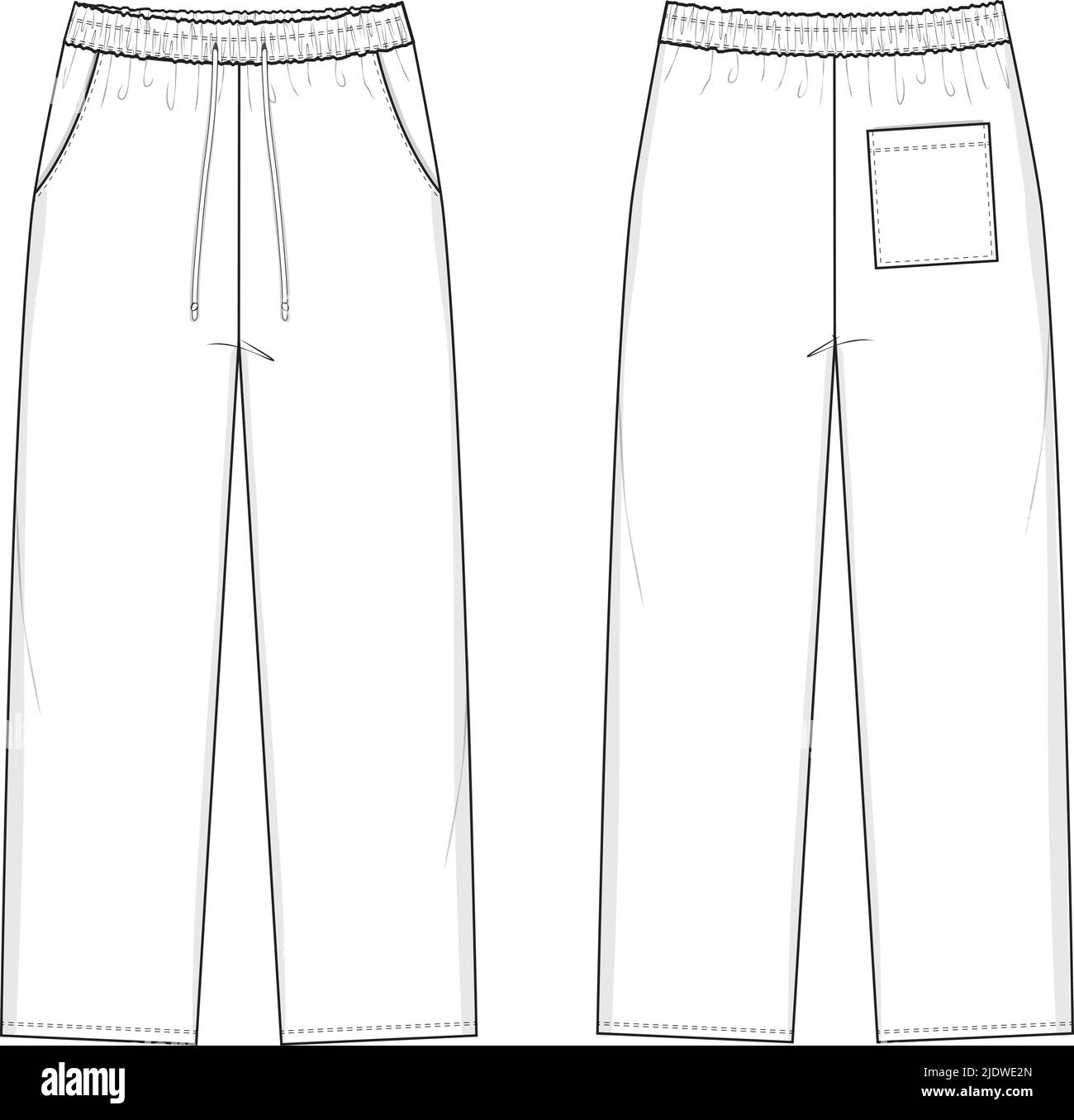Lose Sweatpants flach Technische Zeichnung Illustration fünf Taschen Classic Blank Streetwear Mock-Up Template für Design Tech Packs CAD Casual Stock Vektor