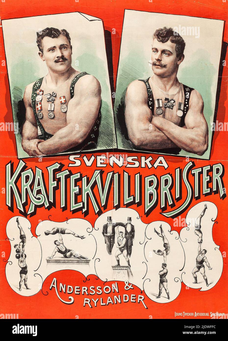 Svenska Kraftekvilibrister – Andersson & Rylander (c. L 1895, S. Schwedisches Poster. Stockfoto