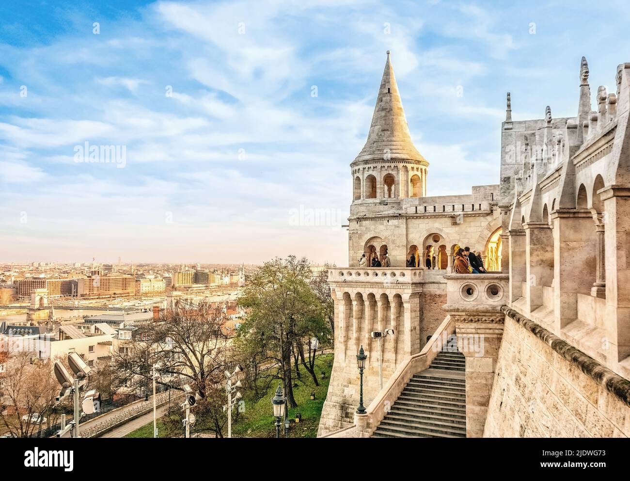 Fischerbastei in Budapest Ungarn. Stadtlandschaft Stockfoto