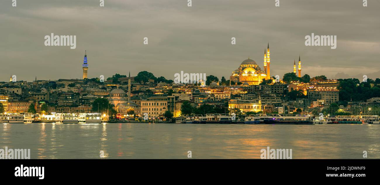 Altstadt von Istanbul bei bewölktem Wetter - Fatih Bezirk und die Suleymaniye Moschee, Türkei Stockfoto