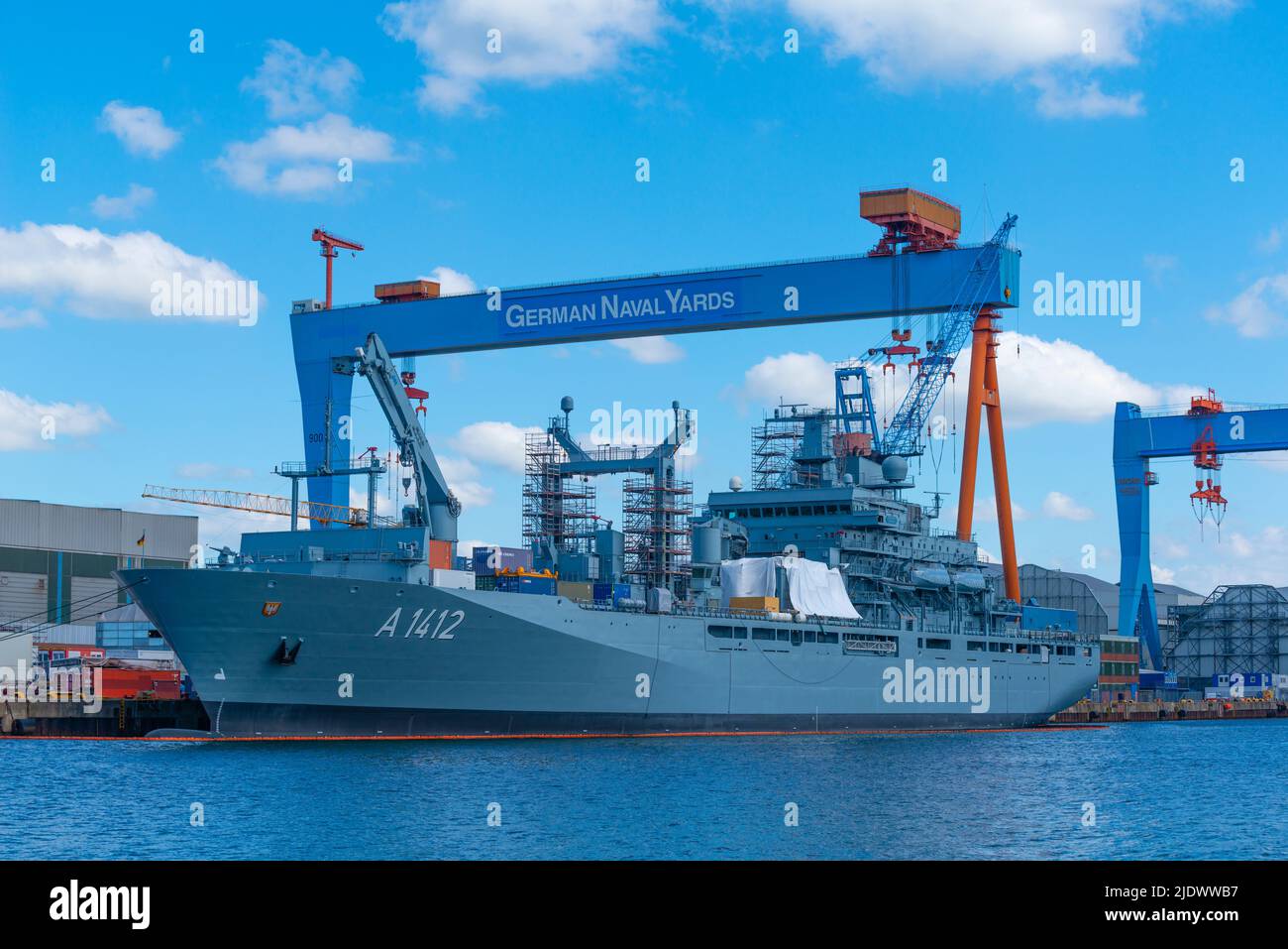 Schiffsbauindustrie, Chief Naval Port Kiel, Kieler Förde, Ostsee, Schleswig-Holstein, Norddeutschland Stockfoto