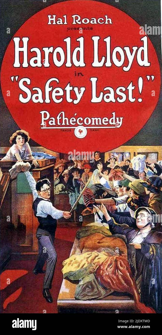 Plakat für den Film Safety Last! Von 1923 mit Harold Lloyd. Stockfoto