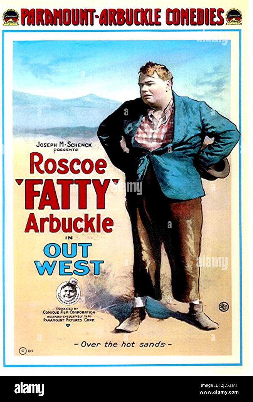 Ein Plakat für den 1918 Fatty Arbuckle Film Out West. Stockfoto