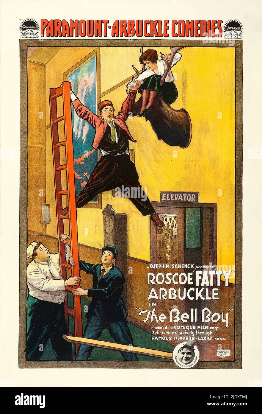 Poster zu 1918 Fatty Arbuckle Film The Bell Boy Stockfoto